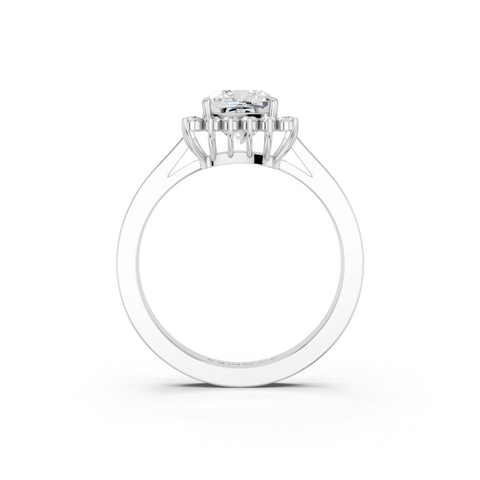 Platinum Cushion Cut Diamond Pavé Band Solitaire Ring with Four-Prong Setting