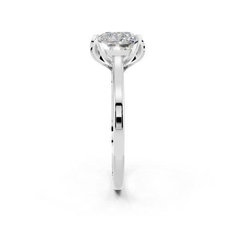 White gold Cushion Cut Solitaire Diamond Ring with Flower-Prong Setting and Classic Band