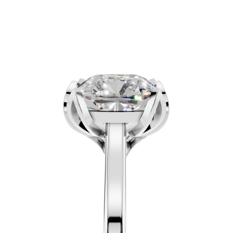 White gold Cushion Cut Solitaire Diamond Ring with Flower-Prong Setting and Classic Band