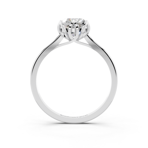 Platinum Cushion Cut Solitaire Diamond Ring with Flower-Prong Setting and Classic Band