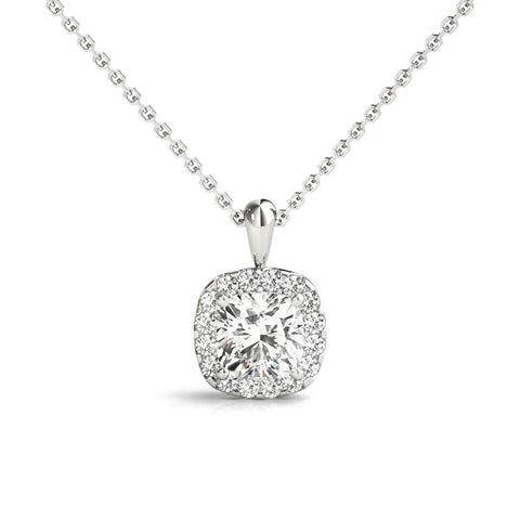 Silver Cushion Halo Diamond Pendant with Four-Prong Setting