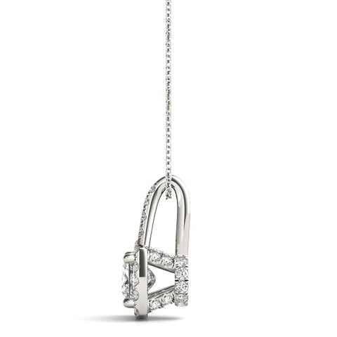 Silver Cushion Halo Diamond Pendant with Princess Cut Stone and Four-Prong Setting