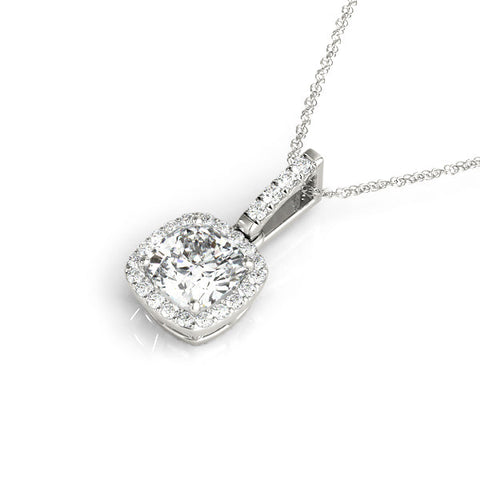 Silver Cushion Halo Diamond Pendant with Prong Setting