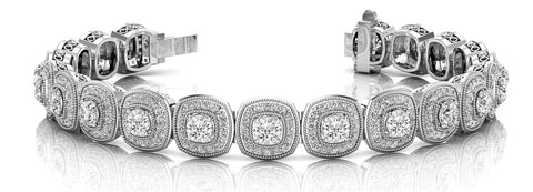 White gold Cushion Halo Diamond Tennis Bracelet with Pave Setting