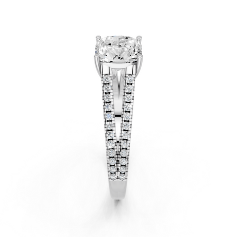 White gold Cushion Solitaire Split Shank Pavé Diamond Engagement Ring
