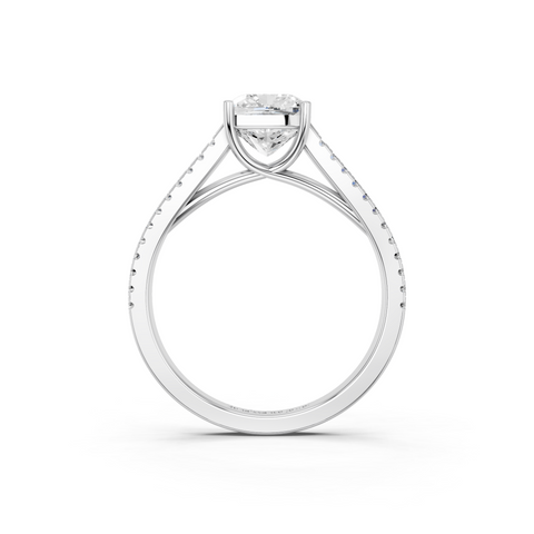 White gold Cushion Solitaire Split Shank Pavé Diamond Engagement Ring