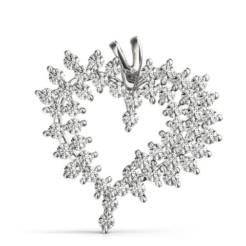 Silver Diamond Cluster Heart Pendant with Round Brilliant Cut Stones and Prong Setting