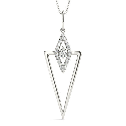 Silver Diamond Marquise Halo Pendant with V-Prong Setting