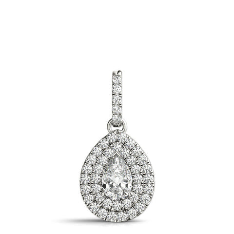 Silver Double Halo Pear Diamond Pendant with Pavé Setting