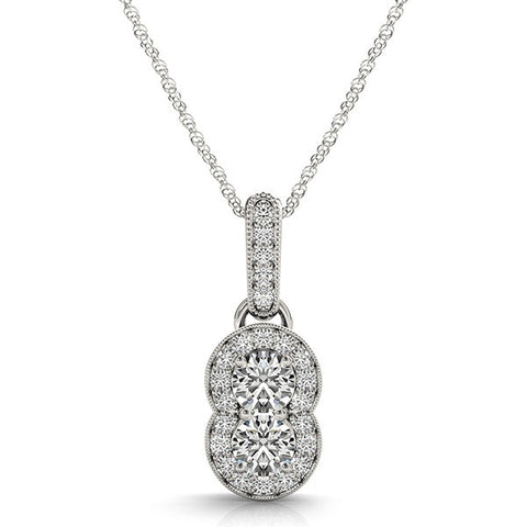 Silver Double Halo Round Diamond Pendant with Pavé Setting