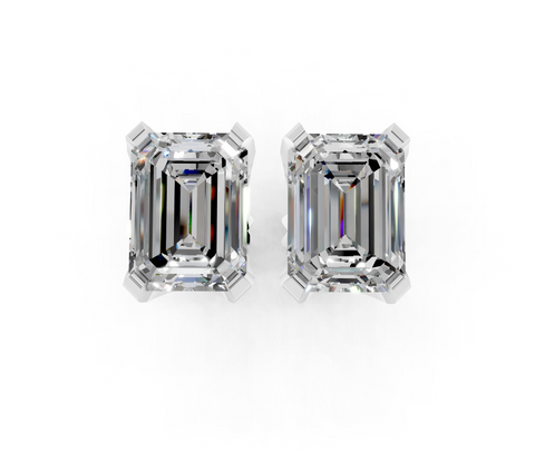 White gold Emerald Brilliant Diamond Stud Earrings