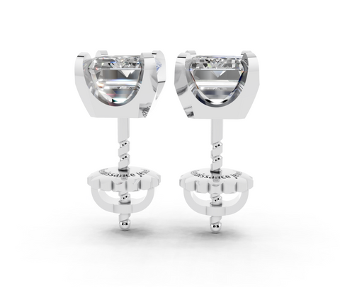 White gold Emerald Brilliant Diamond Stud Earrings
