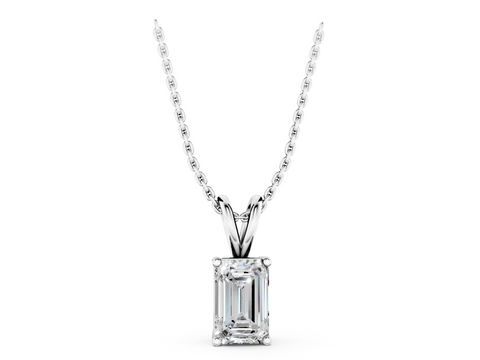 White gold Emerald Cut Solitaire Pendant with Four-Prong Setting
