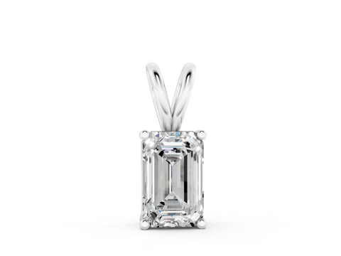 White gold Emerald Cut Solitaire Pendant with Four-Prong Setting