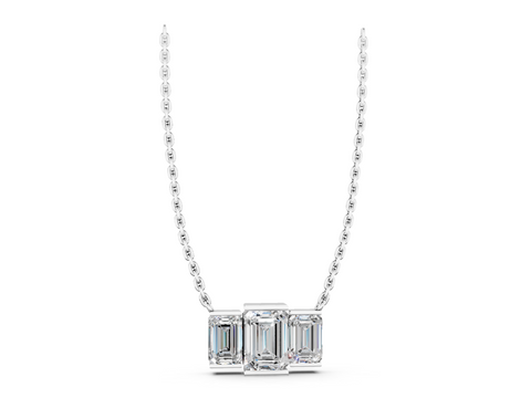 White gold Emerald Cut Three-Stone Bar Pendant with Bar Prong Setting