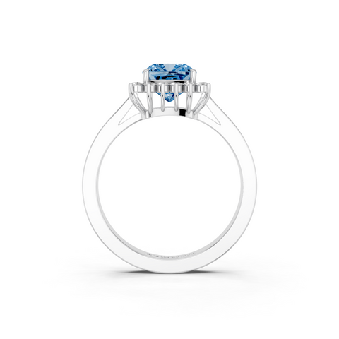 White gold Fancy Blue Cushion  Cut Diamond Pavé Band Solitaire Ring with Four-Prong Setting