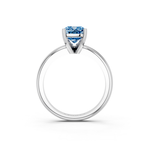 White gold Fancy Blue Cushion  Cut Solitaire Engagement Ring with Round Band and Four-Prong Setting