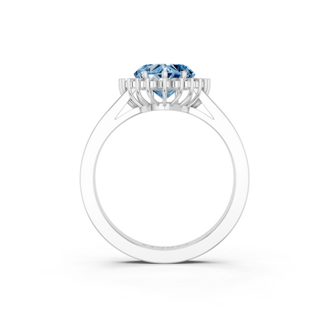 White gold Fancy Blue Heart  Cut Diamond Pavé Band Solitaire Ring with Four-Prong Setting