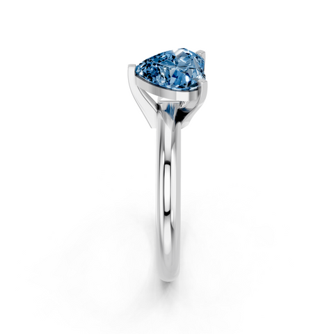 White gold Fancy Blue Heart  Cut Solitaire Engagement Ring with Round Band and Four-Prong Setting