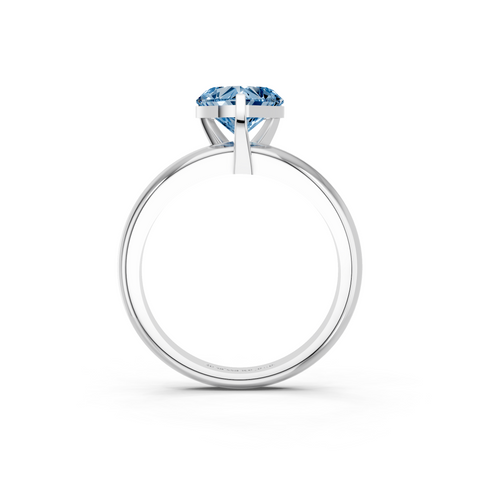 Platinum Fancy Blue Heart  Cut Solitaire Engagement Ring with Round Band and Four-Prong Setting