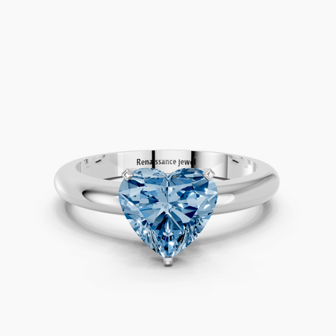 Platinum Fancy Blue Heart  Cut Solitaire Engagement Ring with Round Band and Four-Prong Setting