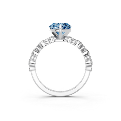 Silver Fancy Blue Heart  Solitaire with Side Stones, Pave Band, Four-Prong Setting