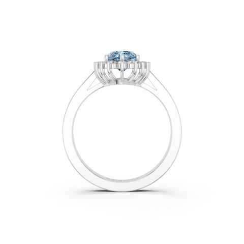 White gold Fancy Blue Marquise  Cut Diamond Halo Ring with Round Brilliant Halo and Solitaire Band