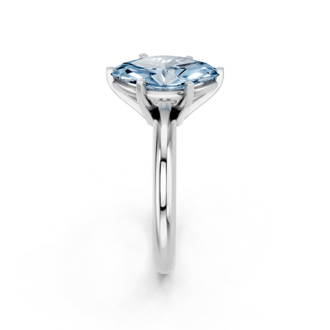 White gold Fancy Blue Marquise  Cut Solitaire Engagement Ring with Round Band and Four-Prong Setting