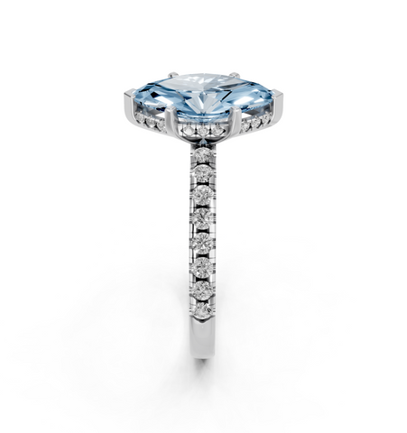 White gold Fancy Blue Marquise  Solitaire Diamond Pavé Band with Four-Prong Setting