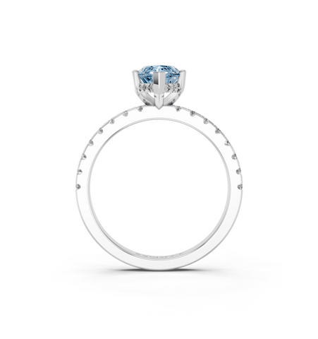 Platinum Fancy Blue Marquise  Solitaire Diamond Pavé Band with Four-Prong Setting
