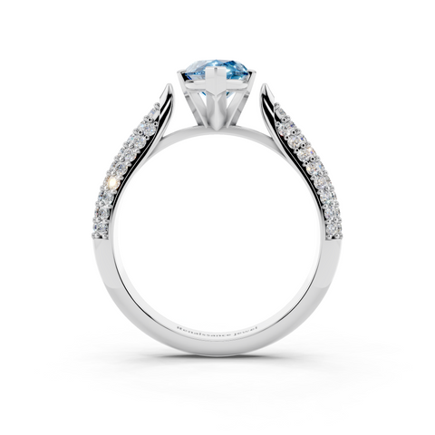 Silver Fancy Blue Marquise  Solitaire Pavé Diamond Engagement Ring with Four-Prong Setting