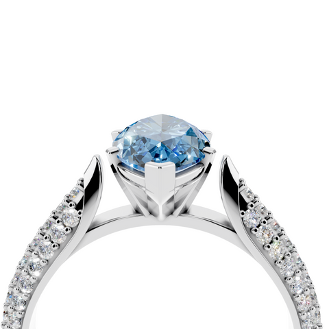 White gold Fancy Blue Marquise  Solitaire Pavé Diamond Engagement Ring with Four-Prong Setting