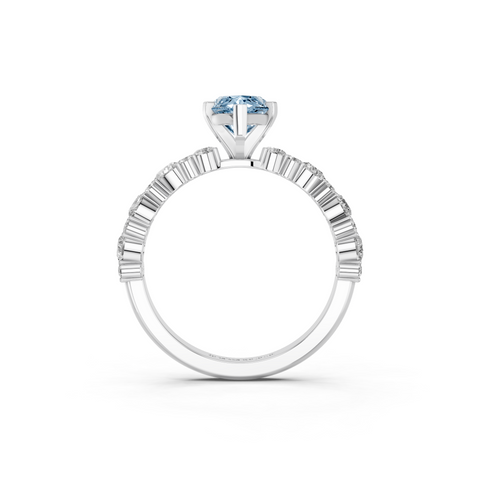 Silver Fancy Blue Marquise  Solitaire with Side Stones, Pave Band, Four-Prong Setting