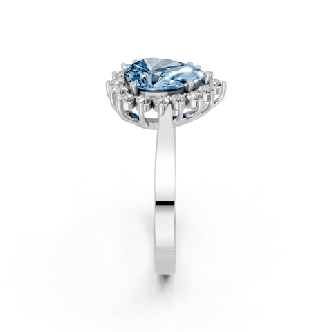 White gold Fancy Blue Pear  Cut Diamond Pavé Band Solitaire Ring with Four-Prong Setting