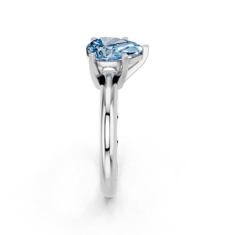 Platinum Fancy Blue Pear  Cut Solitaire Engagement Ring with Round Band and Four-Prong Setting