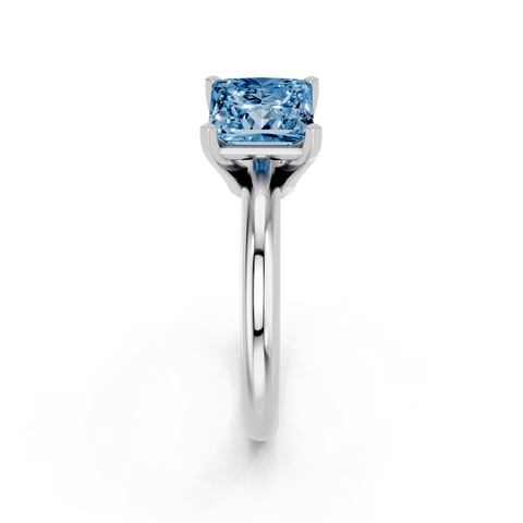 Silver Fancy Blue Princess  Cut Solitaire Engagement Ring with Round Band and Four-Prong Setting