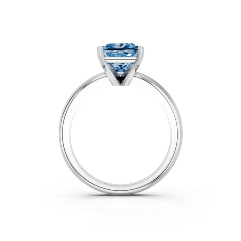 White gold Fancy Blue Princess  Cut Solitaire Engagement Ring with Round Band and Four-Prong Setting