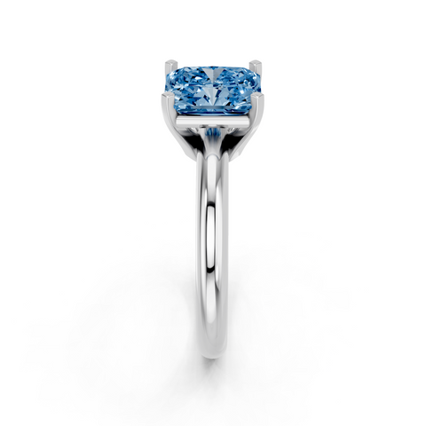 Silver Fancy Blue Radiant  Cut Solitaire Engagement Ring with Round Band and Four-Prong Setting