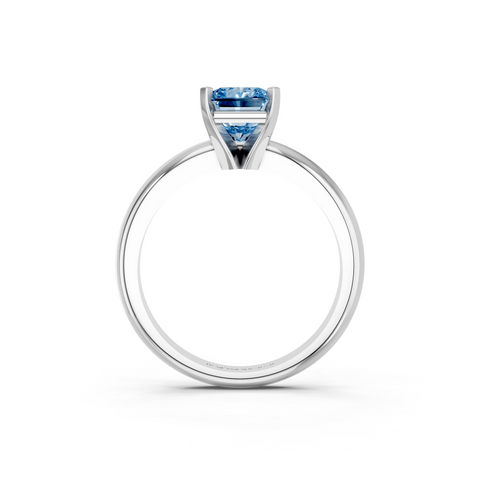White gold Fancy Blue Radiant  Cut Solitaire Engagement Ring with Round Band and Four-Prong Setting
