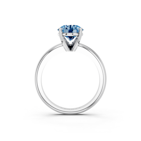 White gold Fancy Blue Round  Cut Solitaire Engagement Ring with Round Band and Four-Prong Setting