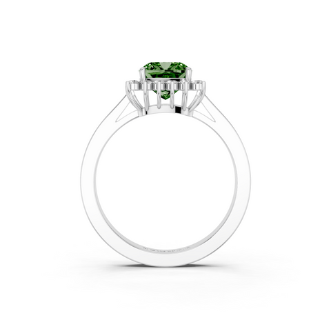Platinum Fancy Green Cushion  Cut Diamond Halo Ring with Round Brilliant Halo and Solitaire Band