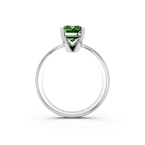 Silver Fancy Green Cushion  Cut Solitaire Engagement Ring with Round Band and Four-Prong Setting