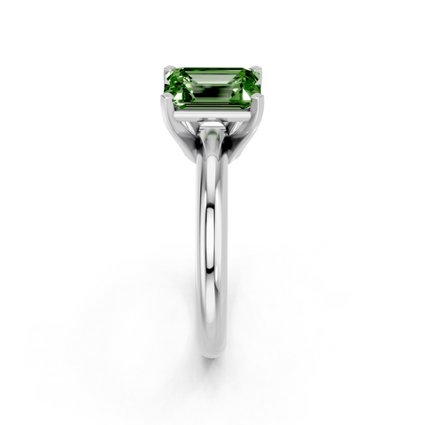 Platinum Fancy Green Emerald  Cut Solitaire Engagement Ring with Round Band and Four-Prong Setting