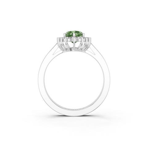Silver Fancy Green Marquise  Cut Diamond Pavé Band Solitaire Ring with Four-Prong Setting