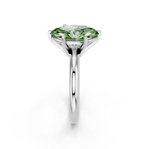 White gold Fancy Green Marquise  Cut Solitaire Engagement Ring with Round Band and Four-Prong Setting
