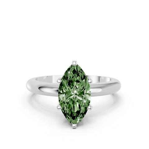 White gold Fancy Green Marquise  Cut Solitaire Engagement Ring with Round Band and Four-Prong Setting