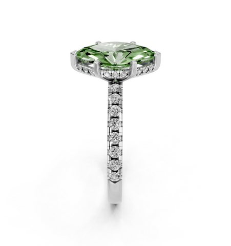 Platinum Fancy Green Marquise  Solitaire Diamond Pavé Band with Four-Prong Setting