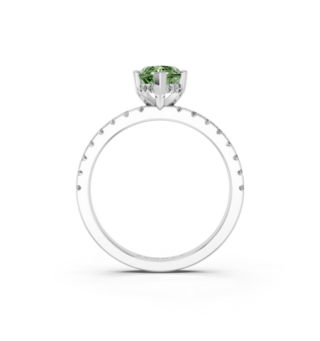 White gold Fancy Green Marquise  Solitaire Diamond Pavé Band with Four-Prong Setting