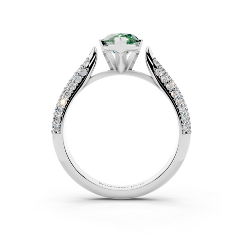 White gold Fancy Green Marquise  Solitaire Pavé Diamond Engagement Ring with Four-Prong Setting