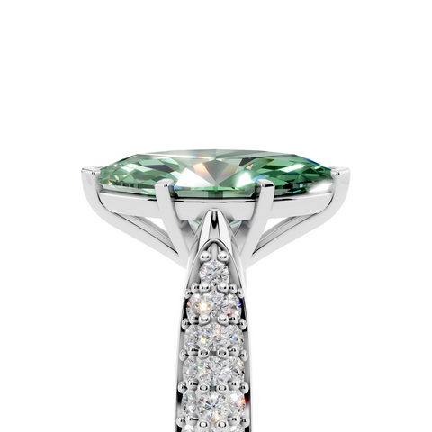 White gold Fancy Green Marquise  Solitaire Pavé Diamond Engagement Ring with Four-Prong Setting
